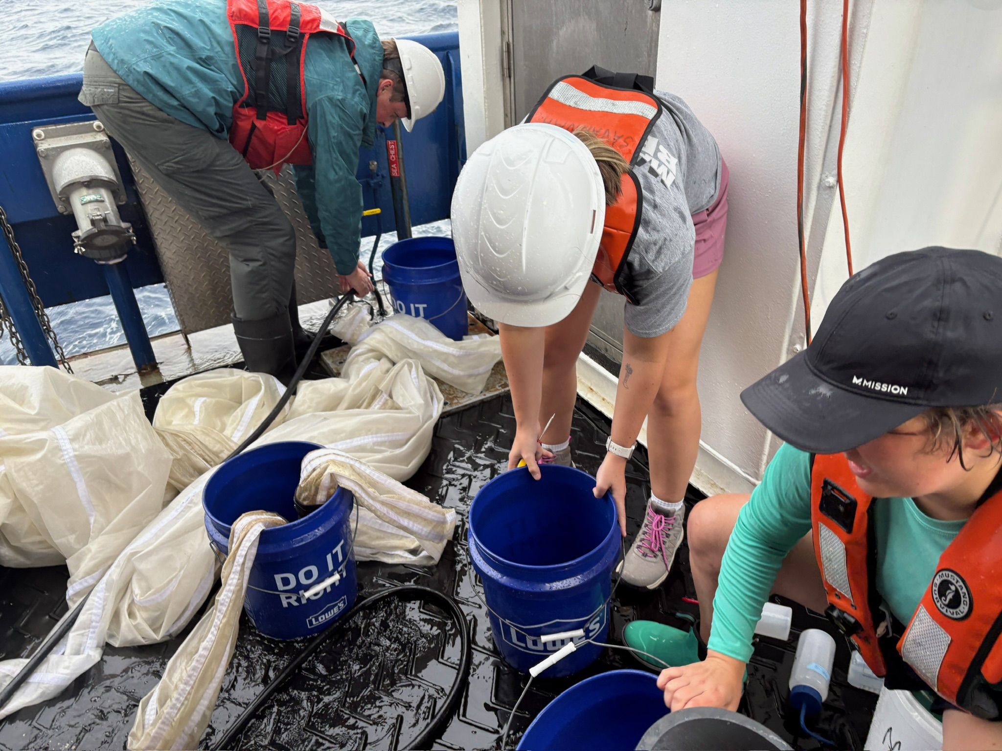 Adam, Jordan, and Nele processing MOCNESS collections on deck